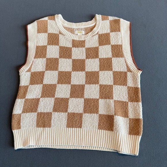Maeve by Anthropologie Sweaters - Maeve Anthropologie Checkered Sweater Vest Tan Cream XL OBI731277